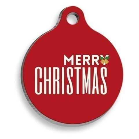 Christmas Series Merry Christmas Letter Red Round Cat and Dog Tag