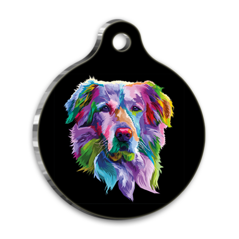 Pop Art Illustration Golden Retriever Runde Hundemarke
