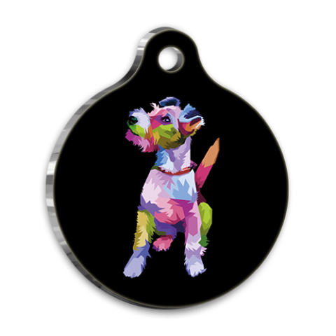 Pop Art Illustration Fox Terrier Runde Hundemarke