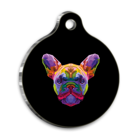 Pop Art Illustration Französische Bulldogge Runde Hundemarke