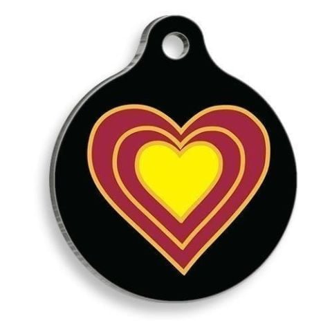 Runde Katzen- und Hundemarke „Let Love Resonate“.