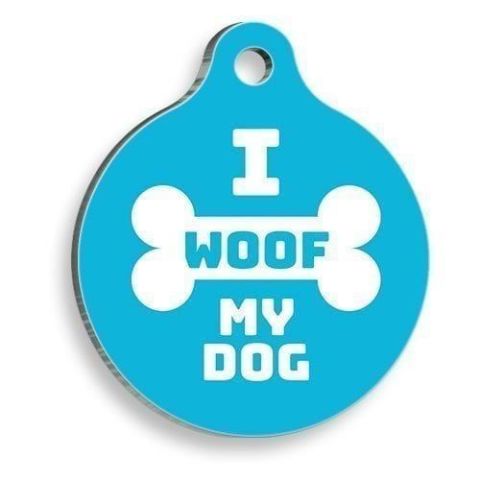 I Woof My Dog Blue Round Dog Tag