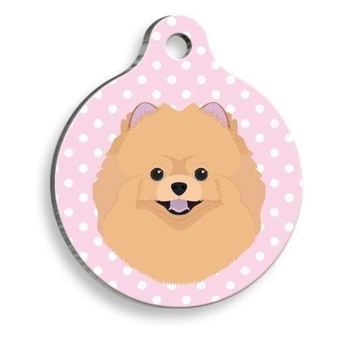Rosa Polka Dot Pomeranian Runde Hundemarke