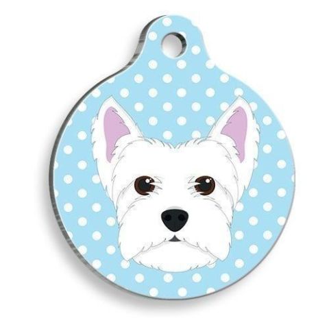 Runde Hundemarke für West Highland White Terrier mit blauen Punkten