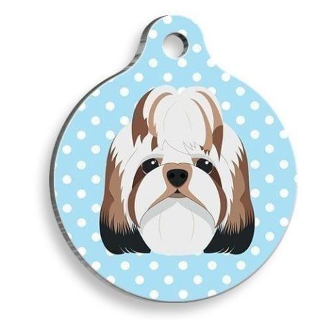 Blauer, gepunkteter, runder Shih Tzu-Erkennungsanhänger