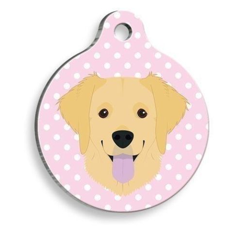Polka Dot Pink Golden Retriever Runde Hundemarke