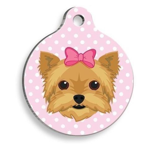 Yorkshire Terrier Pink Polka Dot Runde Hundemarke