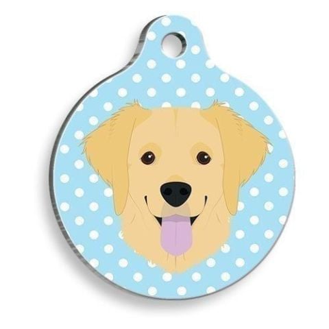 Polka Dot Blue Golden Retriever Runde Hundemarke