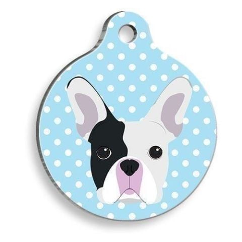 Runde Hundemarke mit blauem Polka Dot Boston Terrier