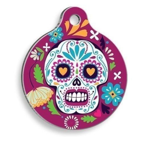 Floral Skull Round Cat and Dog Tag