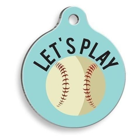 Round Cat and Dog Tag with Baseball Ball