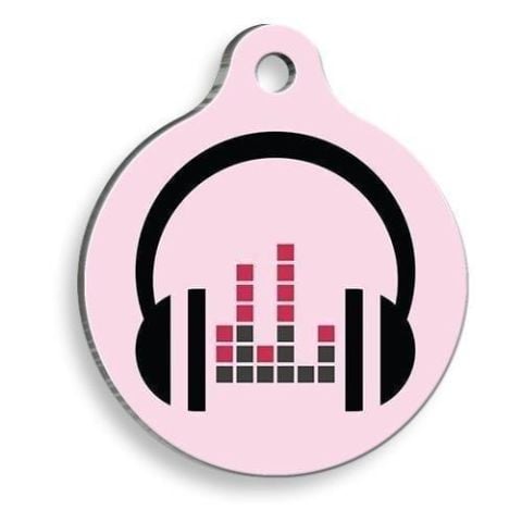 Round Cat and Dog Tag with Headphones