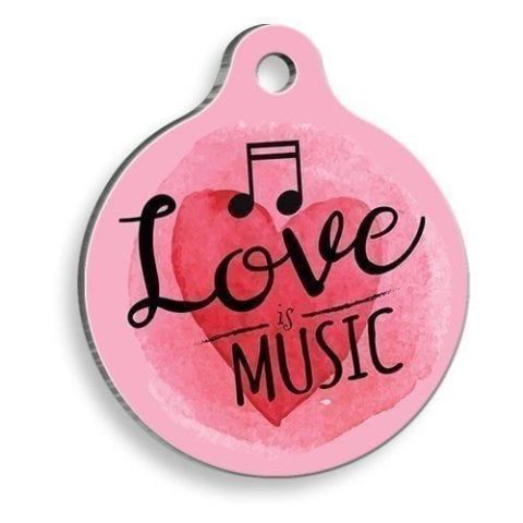 Pink Love Music Round Cat and Dog Tag