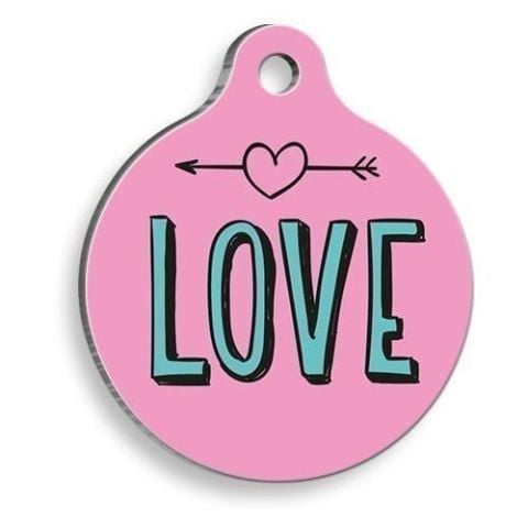 Runde Katzen- und Hundemarke „Rosa Love“.