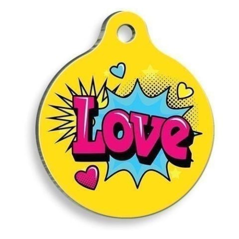 Runde Katzen- und Hundemarke „Love“.