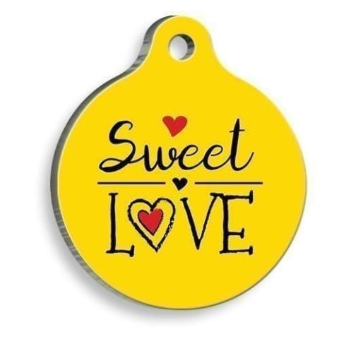 Runde Katzen- und Hundemarke „Sweet Love“.