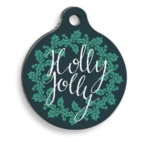 Christmas Series Blue Holly Jolly Round Cat and Dog Tag