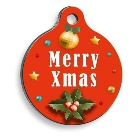 Christmas Series Merry Xmas Red Party Round Cat and Dog Tag