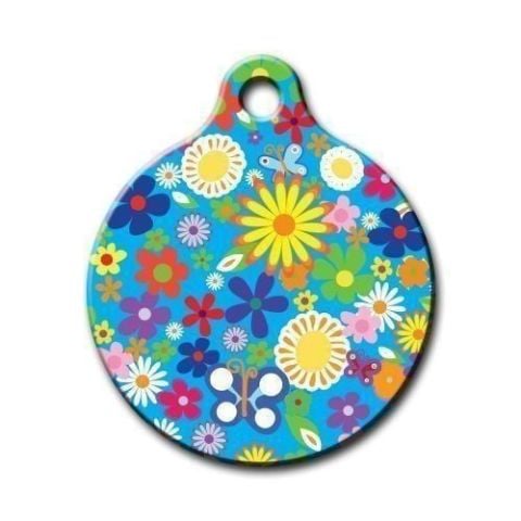 Floral Patterned Round Cat Dog Tag