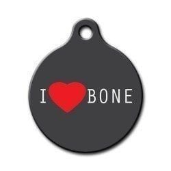 I Love Bone Patterned Round Cat Dog Tag