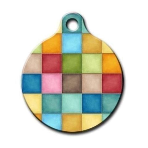 Square Patterned Round Cat Dog Tag